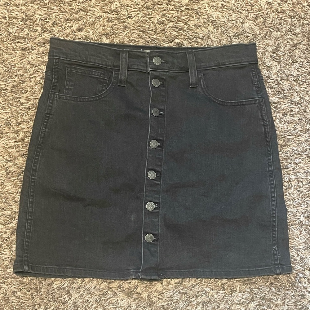 Madewell Stretch Denim Straight Mini Skirt in Black Frost: Button-Front Edition